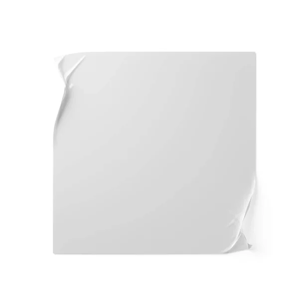 Puste Kwadratowe Białe Plastikowe Naklejki Foliowe Pogniecionymi Narożnikami Białym Tle — Zdjęcie stockowe