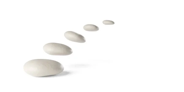 Floating Bow Brown Zen Pebbles Stones White Background Copy Space — Stock Photo, Image