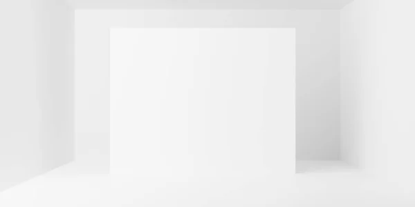 Bianco Vuoto Studio Stanza Sfondo Con Singolo Grande Pannello Vuoto — Foto Stock