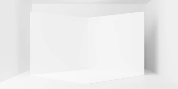 製品またはオブジェクトの背景テンプレート 3Dイラストでオープンボックスの白い背景を持つ白い空のスタジオルームの背景 — ストック写真