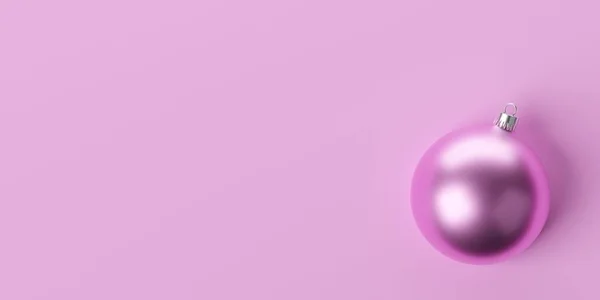 Single Pink Christmas Bauble Ball Pink Background Copy Space Flat — Stock Photo, Image