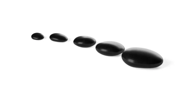 Bow Row Black Zen Pebbles Stones White Background Copy Space — Stock Photo, Image