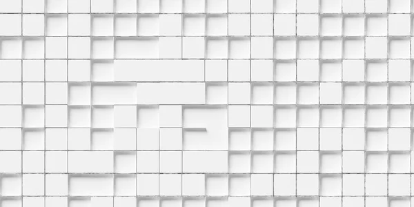 许多镶嵌白色立方体方块与框架背景墙纸横幅全框填充 3D插图 — 图库照片