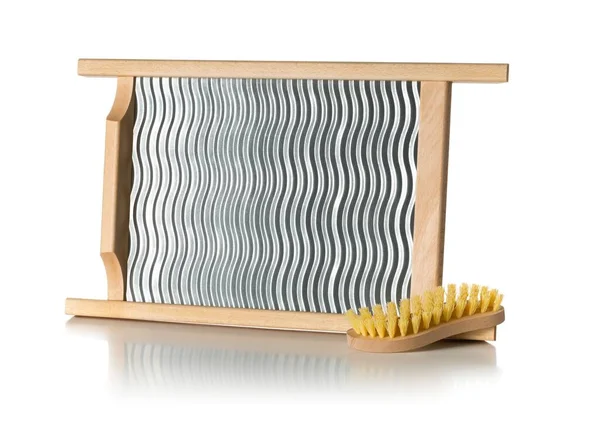 Single Wood Metal Washboard Wash Board Brush Side View White — Stock Photo, Image