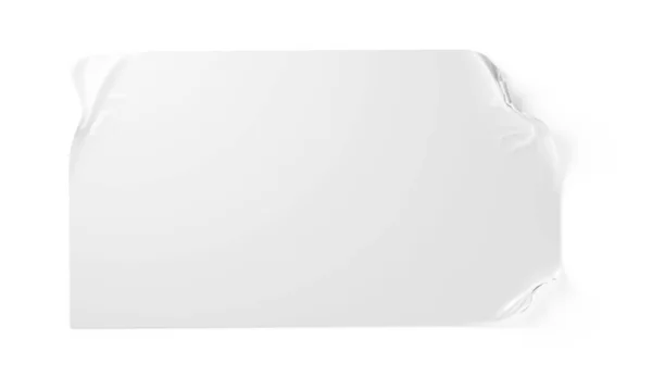 Κενό Άδειο Ορθογώνιο Λευκό Πλαστικό Αυτοκόλλητο Φύλλο Πρότυπο Τσαλακωμένες Γωνίες — Φωτογραφία Αρχείου