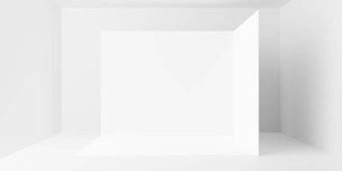 Beyaz boş stüdyo odası arkaplanı, merkezde beyaz arkaplan, ürün veya nesne arkaplan şablonu, 3 boyutlu illüstrasyon