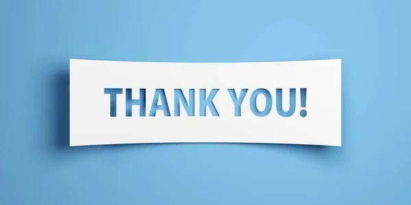 stock image Thank you text on white paper cut out over blue background, gratitude concept, 3D illustration