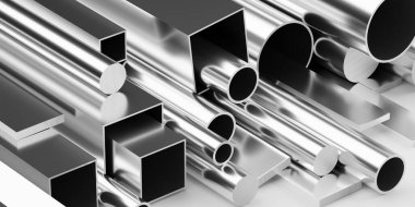 Aluminum or steel mixed round and square profiles stack frame filling, construction or manufacturing materials concept, 3D illustration