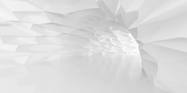 Белый Пустой Абстрактный Туннель Фон Коридора Стены Полигональной Геометрией Освещенные — стоковое фото