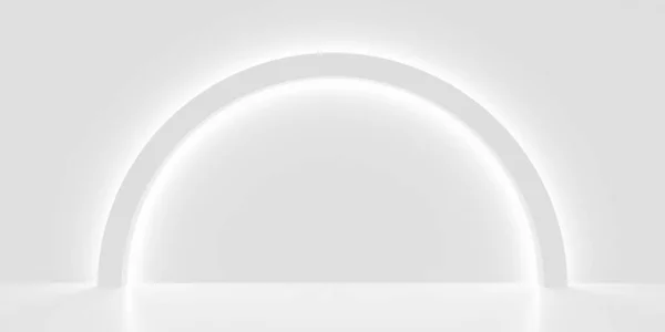 Bílá Prázdná Prázdná Čistá Místnost Půlkruhovým Podsvíceným Geometrickým Tvarem Zadní — Stock fotografie