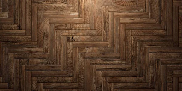 Herringbone pattern warm brown wood boards or planks surface background texture, empty floor or wall hardwood wallpaper, 3D illustration