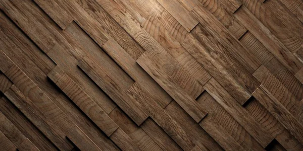 Diagonally Arranged Warm Brown Wooden Boards Planks Randomly Shifted Surface — Stock Photo, Image
