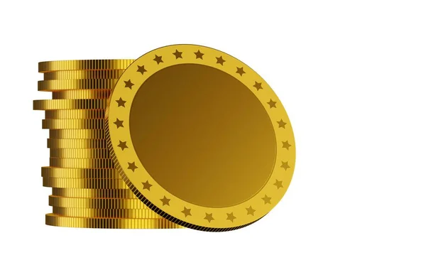 Montón Monedas Oro Con Una Inclinación Frente Con Espacio Copia —  Fotos de Stock