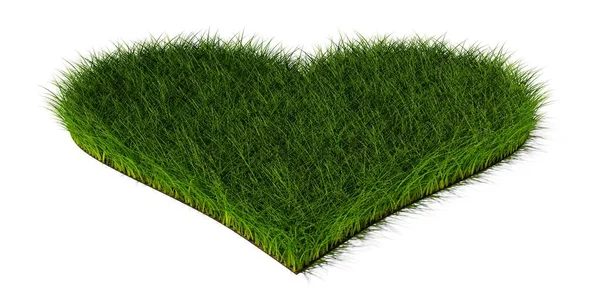 白を基調とした緑の草で作られたハート 自然愛や生態系の概念 3Dイラスト — ストック写真