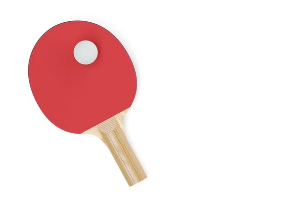 Rote Tischtennisplatte Oder Tischtennisschläger Mit Tischtennisball Auf Weißem Hintergrund Flache — Stockfoto