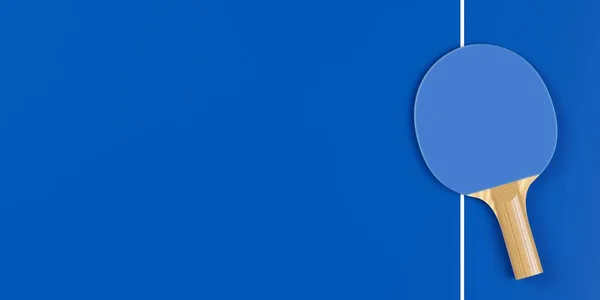 Single Blauwe Tafeltennis Ping Pong Peddel Racket Blauwe Tafel Achtergrond — Stockfoto