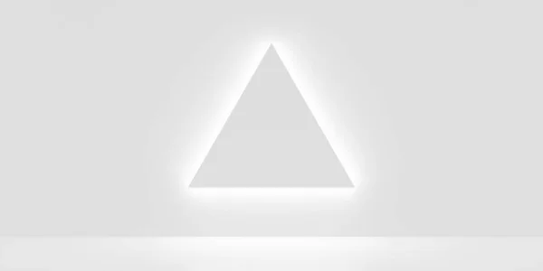 背壁に三角形のバックライト付きの幾何学的形状を持つ白の空 空白の きれいな部屋 製品プレゼンテーションテンプレートの背景 3Dイラスト — ストック写真