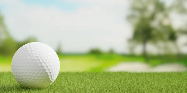 高尔夫球场球道背景模糊 高尔夫球运动或活动概念有复制空间的绿草或草坪上的高尔夫球 3D图解 — 图库照片