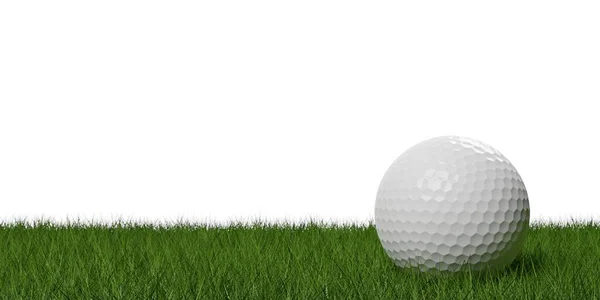 Witte Golfbal Groen Gras Gazon Witte Achtergrond Met Kopieerruimte Illustratie — Stockfoto
