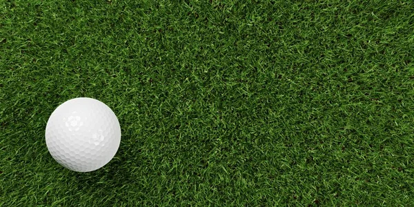绿草背景上的单个白色高尔夫球 从上图复制空间顶部视图 3D说明 — 图库照片