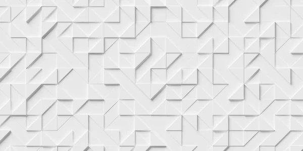 随机移位偏移抽象的白色多边形几何三角形图案背景图墙纸横幅平面从上图 三维插图 — 图库照片