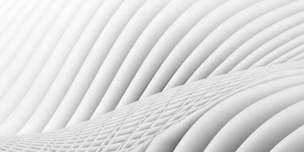 Close up of modern abstract wave or curve shaped bend white folded paper background, 3D illustration