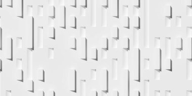 Rastgele kaydırılmış beyaz dikdörtgen küp geometrik arkaplan duvar kağıdı pankartı düz yukarıdan görünüm, üç boyutlu illüstrasyon