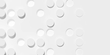 Rastgele giriş ve çıkış beyaz çember veya silindir arkaplan duvar kağıdı pankartı deseni kopyalama alanı ile kayboluyor, 3B illüstrasyon