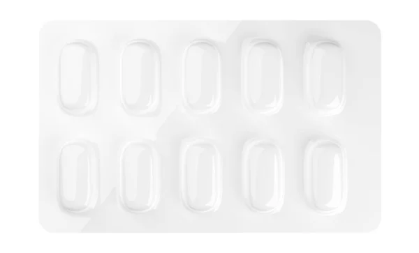 Pojedyncza Biała Tabletka Blister Odizolowany Białym Tle Płaski Leżał Widok — Zdjęcie stockowe