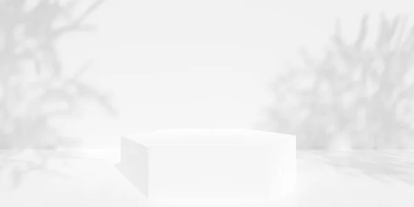 Üres Üres Hatszög Alakú Pódium Vagy Emelvény Fehér Szobai Háttérben — Stock Fotó