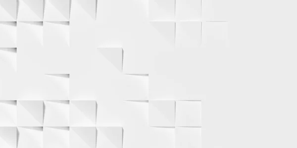 ランダムシフト大きな白い正方形の背景壁紙のバナーパターンは コピースペースフラットレイでフェードアウト 3Dイラスト — ストック写真