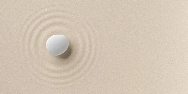 Μονά Λευκά Βότσαλα Φόντο Άμμου Κυκλικά Κύματα Zen Spa Yoga — Φωτογραφία Αρχείου