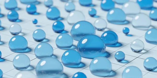 Kék Üveggömb Golyók Geometriai Primitívek Minta Kék Rács Háttér Szelektív — Stock Fotó