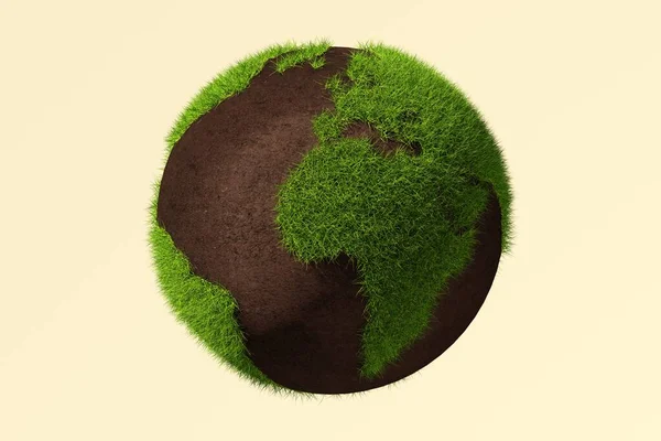 Planet Earth Globe Brown Soil Green Grass Isolated Background Environment — Stock Photo, Image