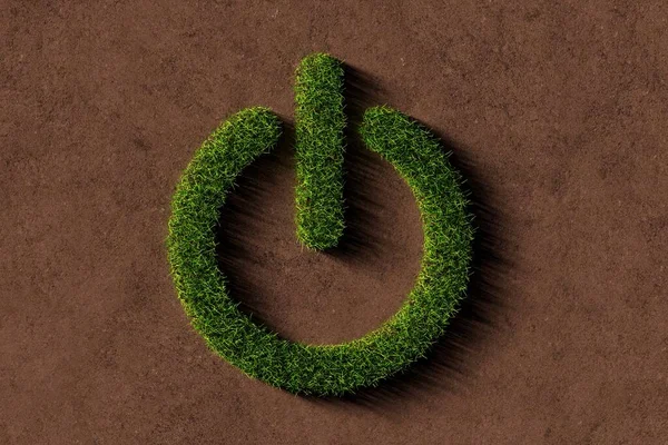 Effekt Knapp Symbol Gjord Gräs Brun Jord Bakgrund Grön Energi — Stockfoto