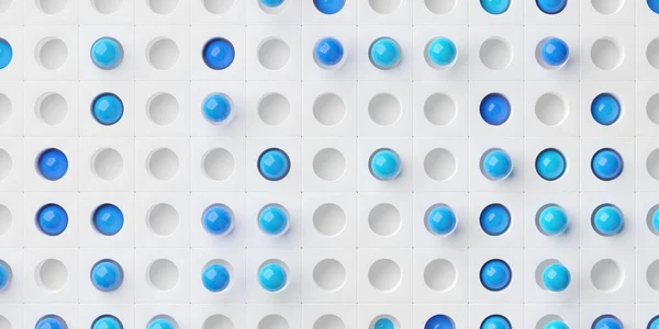 Sphères Bleues Fond Grille Blanche Concept Abstrait Entreprise Données Vue — Photo