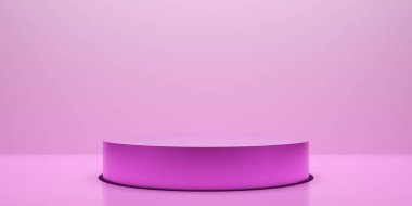 Boş, boş yuvarlak kürsü ya da pembe oda arka planındaki platform, ürün sunum şablonu, 3D illüstrasyon