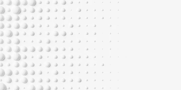 随机缩放的白色球体背景墙纸横幅随着复制空间的消失而褪色 3D插图 — 图库照片