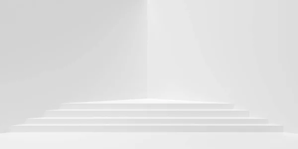 Esvaziado Triângulo Branco Dais Passos Plataforma Fundo Sala Branca Modelo — Fotografia de Stock