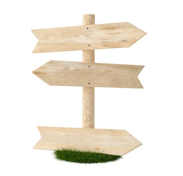 Group Three Angled Empty Blank Wooden Arrow Signs Green Grass — Stock Photo, Image