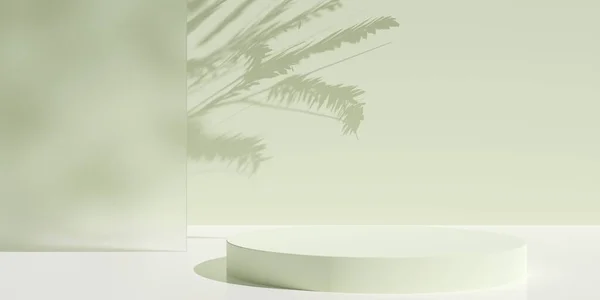 Empty Blank Podium Dais Pastel Green Room Background Tree Shadow — Stock Photo, Image