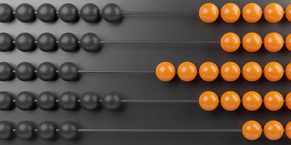Abakus Mit Schwarzen Und Orangefarbenen Perlen Auf Schwarzem Hintergrund Geschäfts — Stockfoto