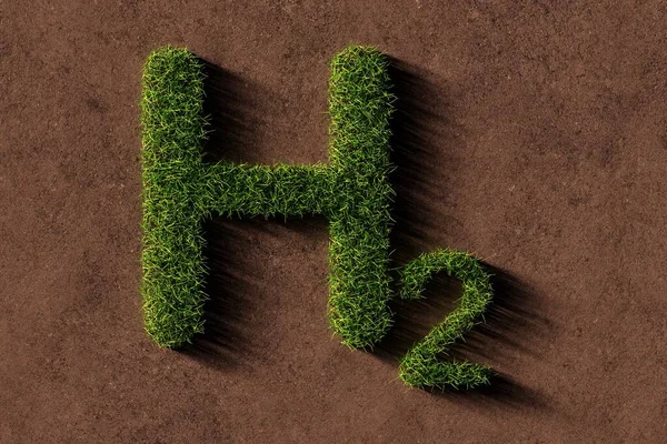 Green Grass Símbolo Hidrógeno Sobre Fondo Marrón Del Suelo Concepto —  Fotos de Stock
