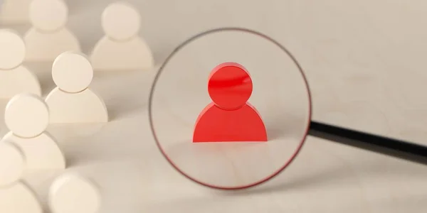 Olhando Para Figura Madeira Vermelha Que Destaca Grupo Figuras Madeira — Fotografia de Stock