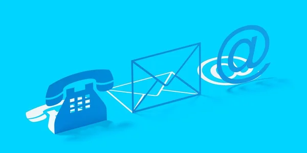 Modrý Papírový Telefon Obálka Dopis Mailové Symboly Vystřižené Modrém Pozadí — Stock fotografie