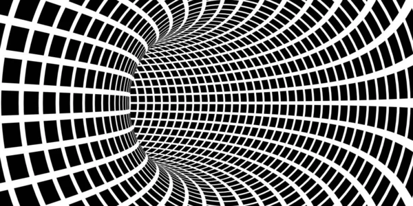 具有正方形网格纹理的现代最小黑白单色隧道虫孔涡旋背景 图库图片