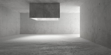 Abstract empty, modern concrete room with square lightwell and rough floor - industrial interior background template, 3D illustration clipart