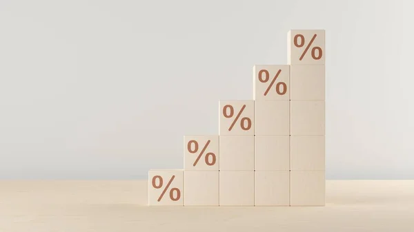 Cubos Madera Apilados Con Impresión Signo Porcentual Gráfico Ascendente Fondo — Foto de Stock