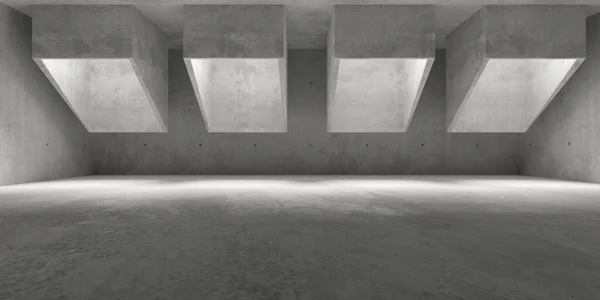 抽象的な空 ライトウェルと荒い床の列を持つ現代コンクリート部屋 産業インテリア背景テンプレート 3Dイラスト — ストック写真