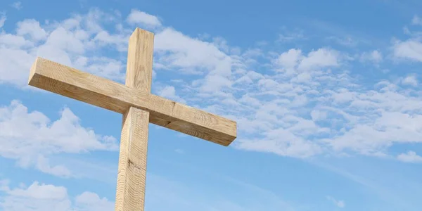 Jesus Cristo Crucifixo Cristão Cruz Frente Céu Azul Com Nuvens — Fotografia de Stock